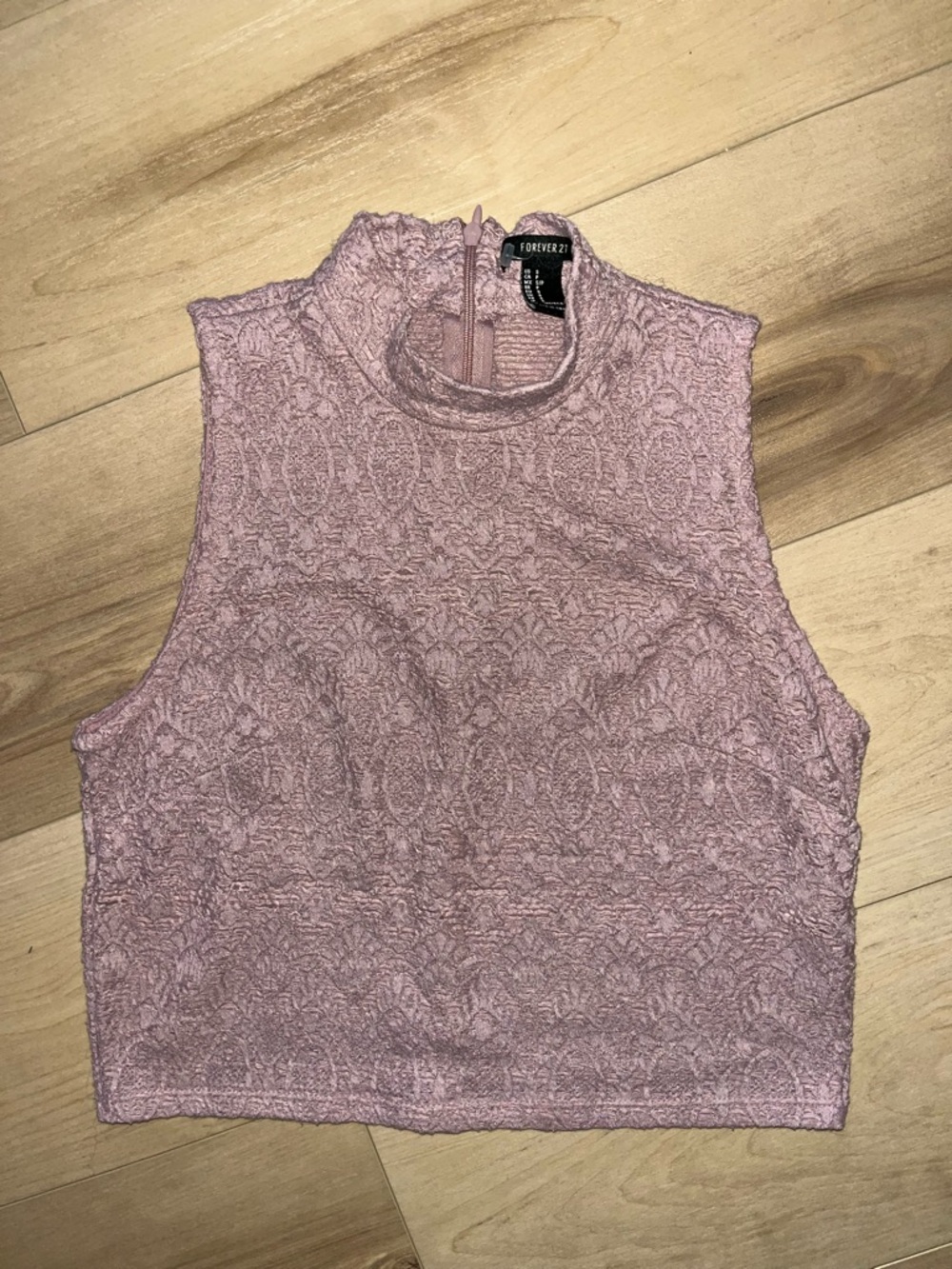 F21 | Dusty Pink Lace Mock Neck Crop Top